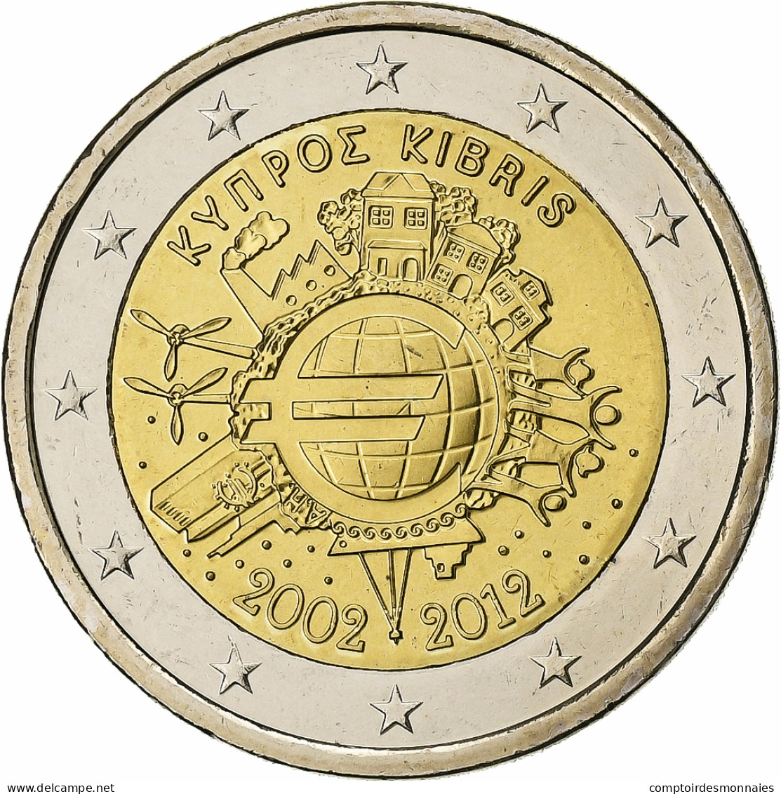 Chypre, 2 Euro, 10 Years Euro, 2012, SPL+, Bimétallique - Cyprus