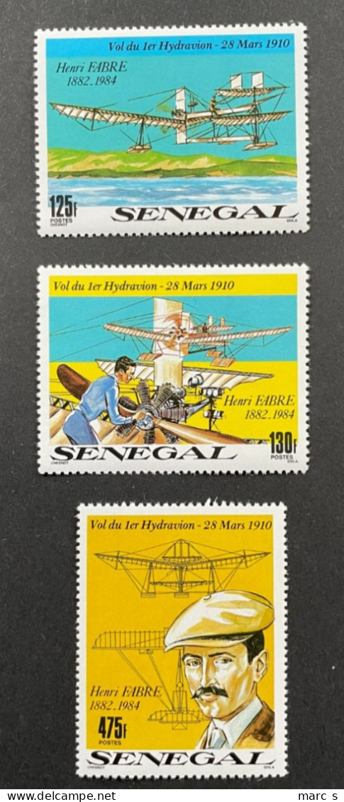 SENEGAL 1989 - NEUF**/MNH - Série Complète Mi 1061 / 1063 - YT 866 / 868 - AVIONS AVIATION AIRPLANES HYDRAVION FABRE - Sénégal (1960-...)