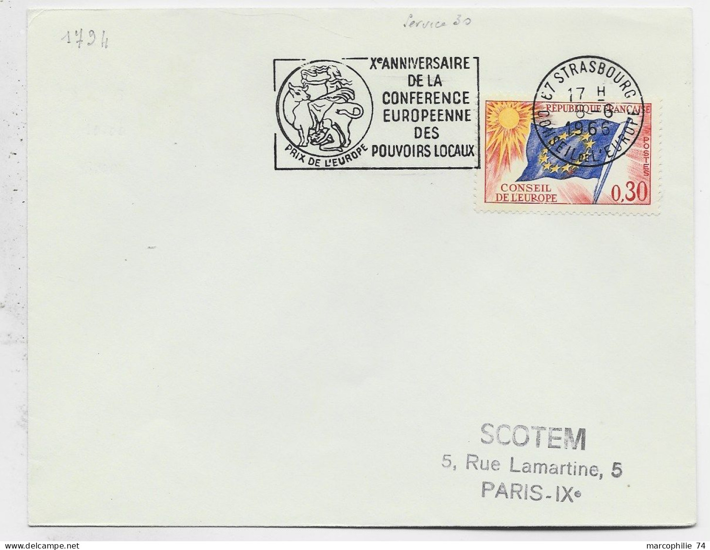 SERVICE 30C DRAPEAU SEUL LETTRE COVER MEC SECAP Xe ANNIVERSAIRE CONFERENCE EUROPEENNE 67 STRASBOURG 8.6.1966 CONSEIL - Brieven & Documenten