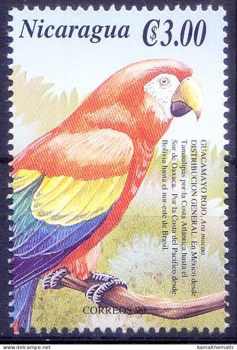 Nicaragua 2000 MNH, Red Macaw, Parrots, Birds - Papagayos