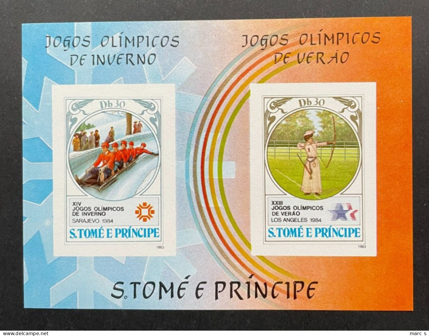 SAO TOME 1983 - NEUF**/MNH - LUXE - SHEET BLOC BL Mi 142 B - YT BF 40 IMPERF - JO SARAJEVO LOS ANGELES - Sao Tome Et Principe