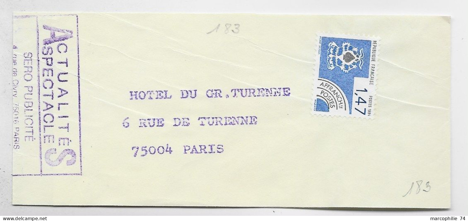 FRANCE PREO 1F47 SEUL  N° 183 PETITE BANDE COMPLETE POUR PARIS AU TARIF - 1964-1988