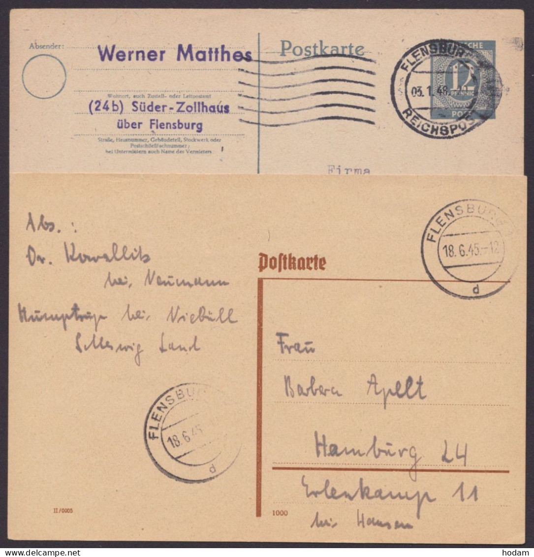 Flensburg: Karte Mit Altem Reichspost-Stempel 3.1.48 Und Bedarfskarte 18.6.45!, Ansehen! - Covers & Documents