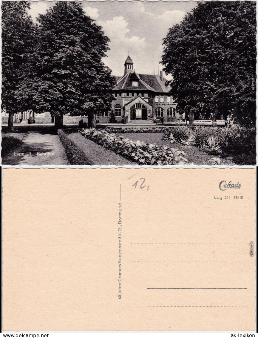 Ansichtskarte Lage (Lippe) Bahnhofsgebäude Mit Gartenanlage 1968 - Lage