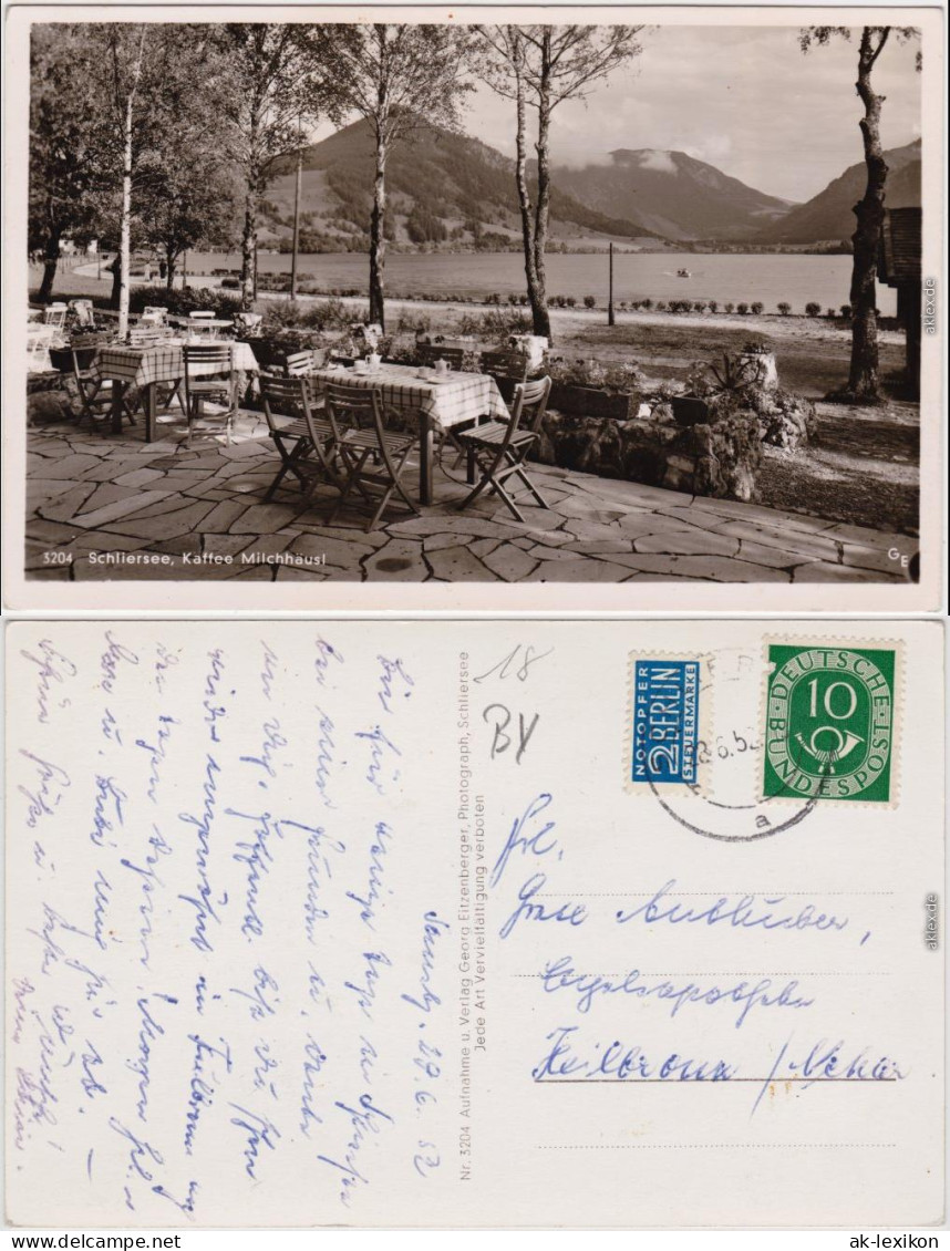 Schliersee Kaffe Milchhäus Foto Ansichtskarte 
1952 - Schliersee