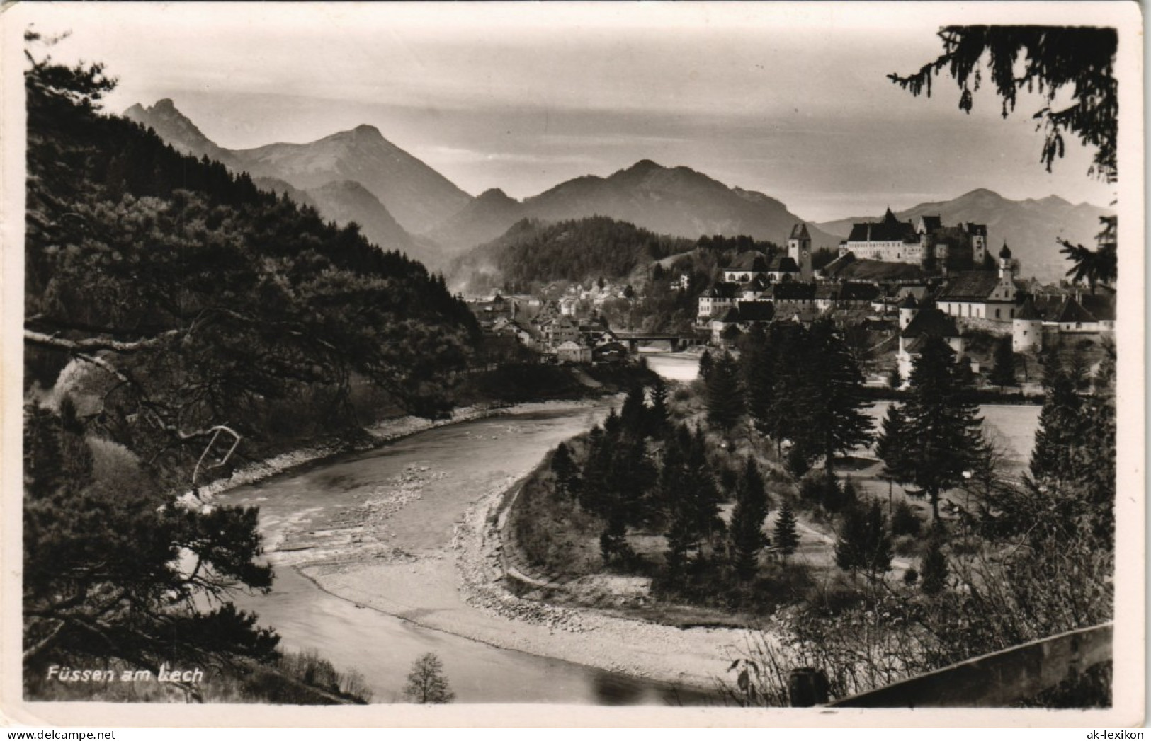 Ansichtskarte Füssen Panorama-Ansicht Mit Fluss Lech Und Alpen Berge 1952 - Fuessen