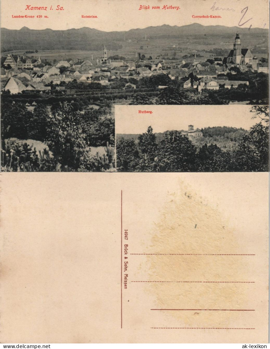 Ansichtskarte Kamenz Kamjenc Totale - Blick Auf Hutberg Und Stadt 1912 # - Kamenz