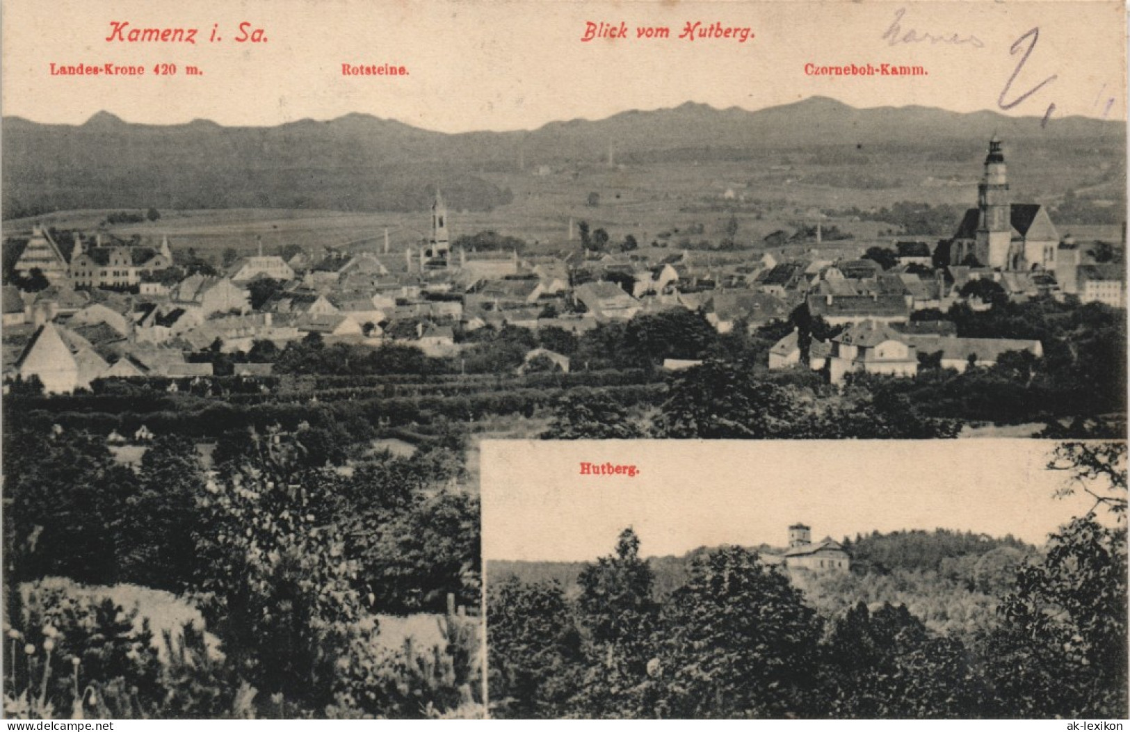 Ansichtskarte Kamenz Kamjenc Totale - Blick Auf Hutberg Und Stadt 1912 # - Kamenz