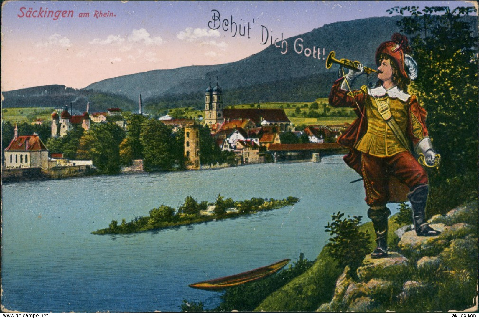 Ansichtskarte Bad Säckingen Trompeter Von Säckingen Blick über Rhein 1910 - Bad Säckingen