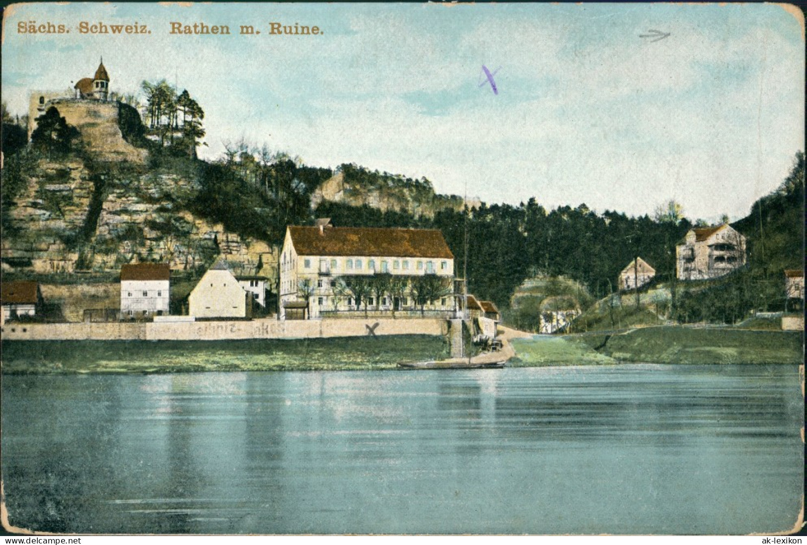 Ansichtskarte Rathen Elbe Panorama Teilansicht Mit Ruine 1910 - Rathen