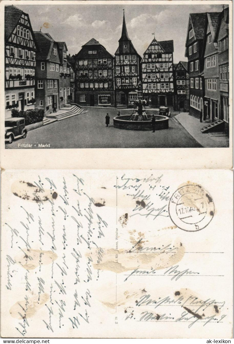 Ansichtskarte Fritzlar Marktplatz, Autos - Geschäfte 1940 - Fritzlar