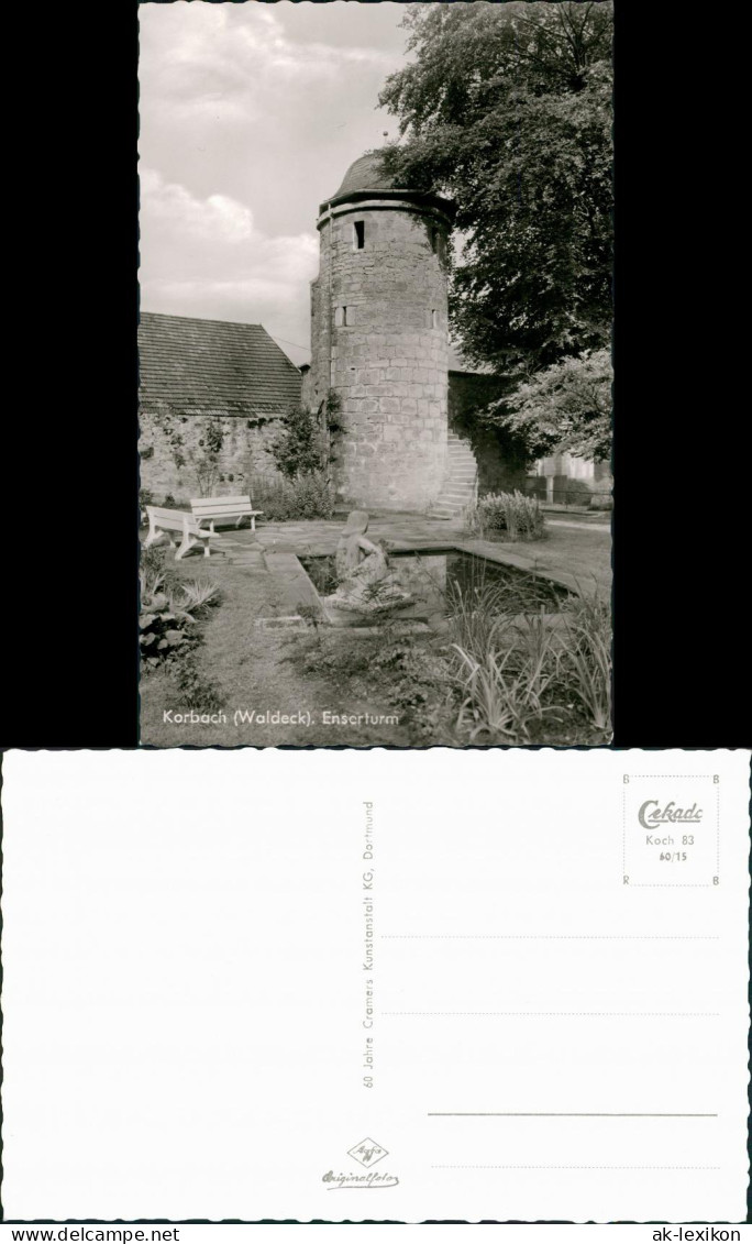Ansichtskarte Korbach Partie Am Enserturm, Turm, Teich-Anlage 1960 - Korbach