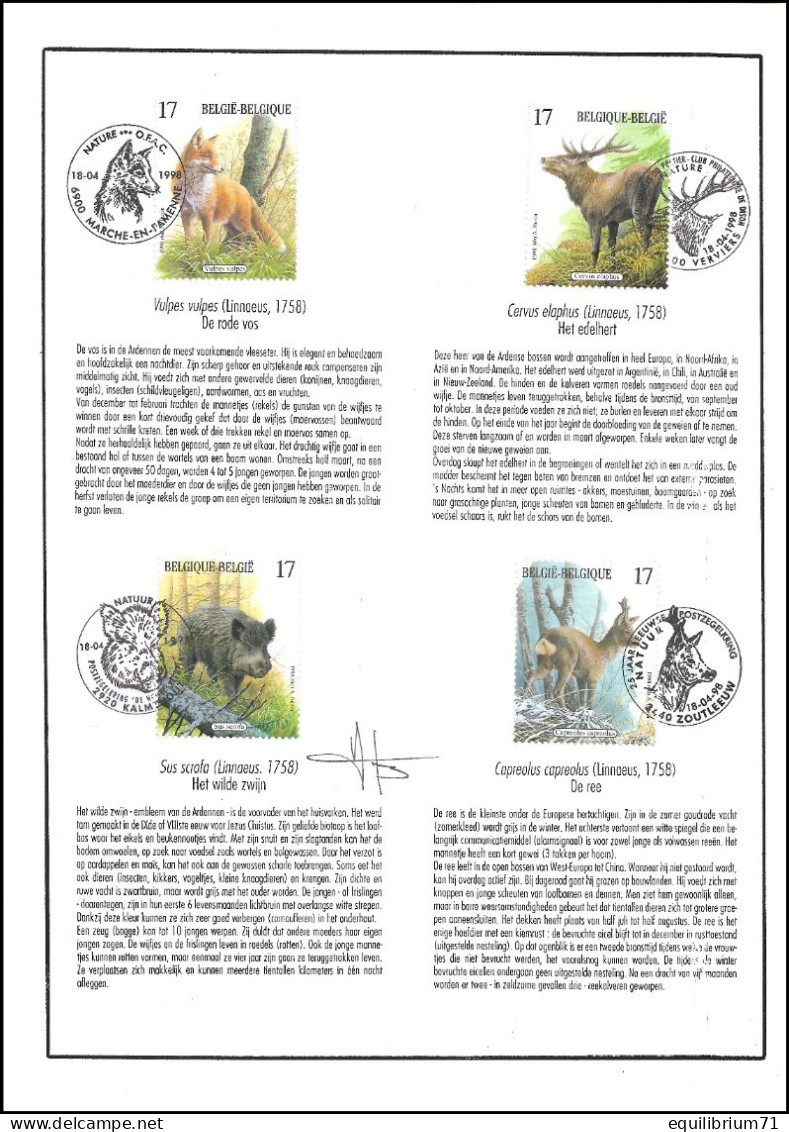 CS/HK - 2748/2751° - Mammifères Des Ardennes/Zoogdieren Van De Ardennen - 4 Villes - 18-04-1998 - BUZIN - SIGNÉ/GETEKEND - 1985-.. Oiseaux (Buzin)