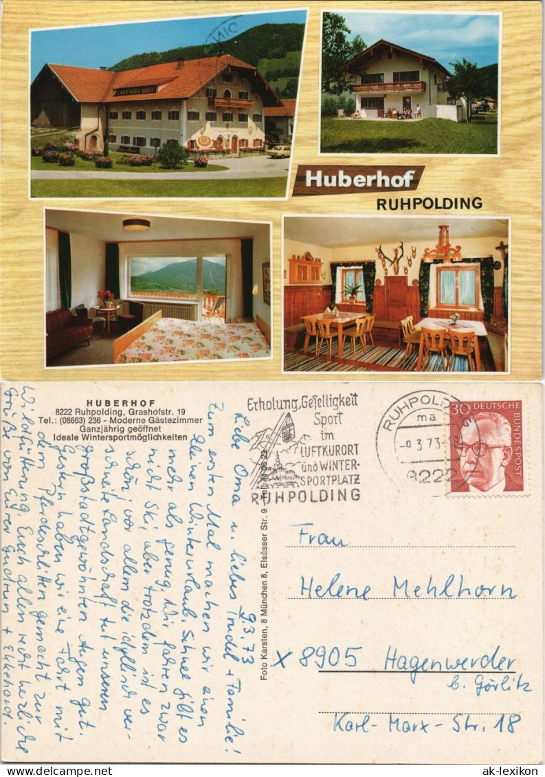 Ruhpolding Mehrbild-AK Huberhof Grashofstrasse Innen & Außen 1973 - Ruhpolding