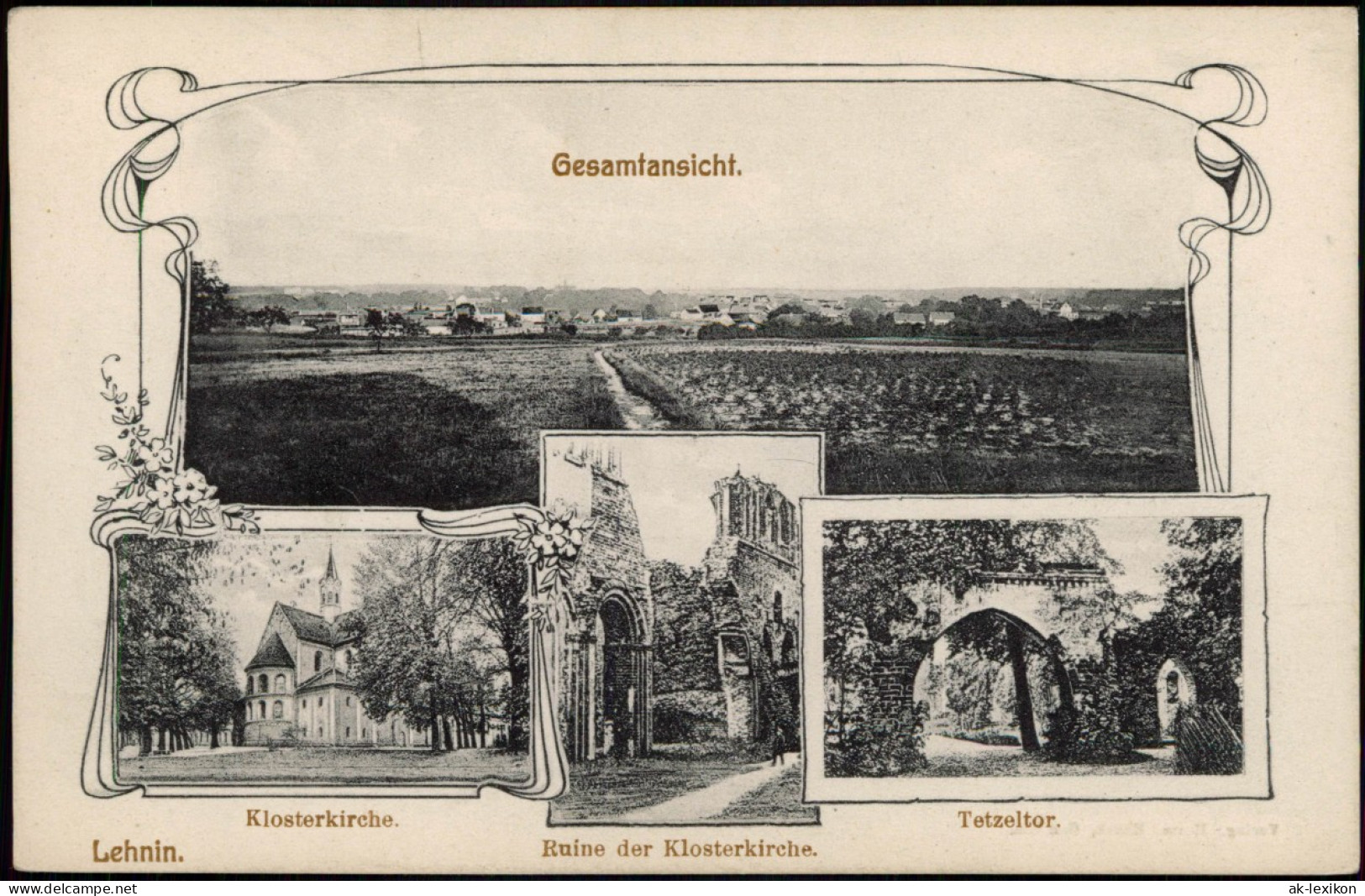 Ansichtskarte Lehnin-Kloster Lehnin 4 Bild: Kloster, Tetzeltor, Totale 1911 - Lehnin