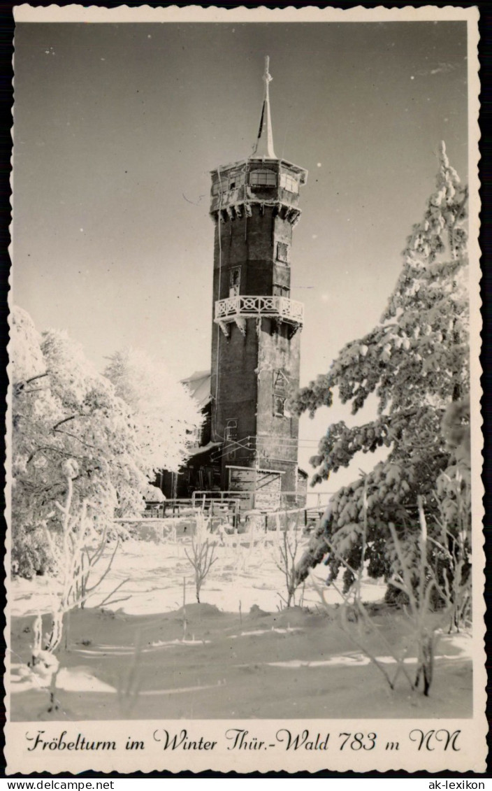 Ansichtskarte Oberweißbach Fröbelturm Winter Stimmungsbild DDR AK 1958 - Oberweissbach