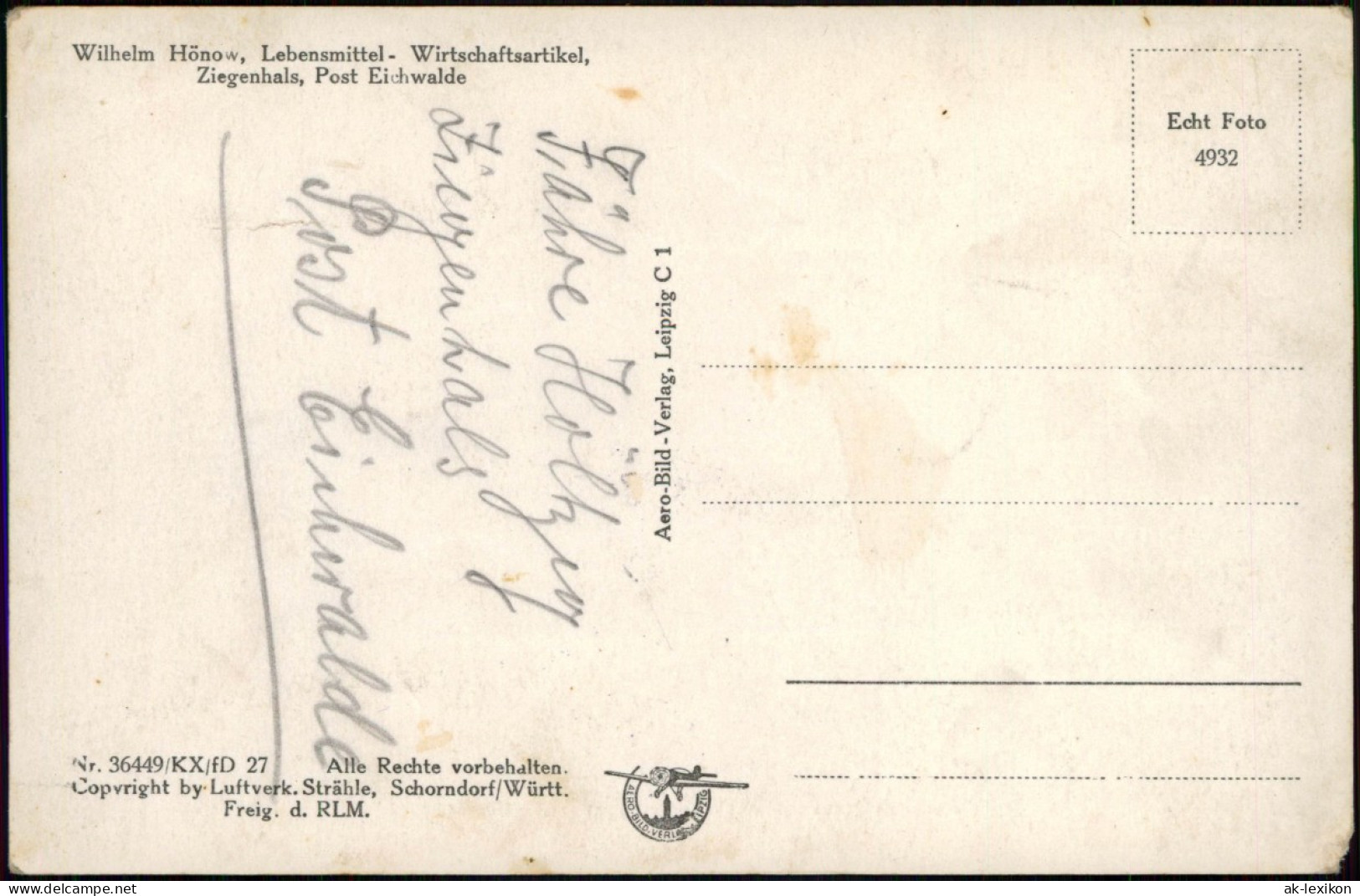Ansichtskarte Ziegenhals-Königs Wusterhausen Luftbild B. Eichwalde 1930 - Königs-Wusterhausen