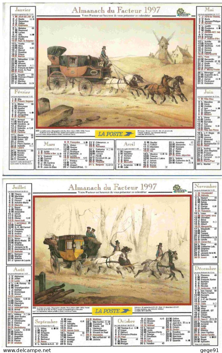 Calendrier Oller De 1997 - Malle Poste - Tamaño Grande : 1991-00