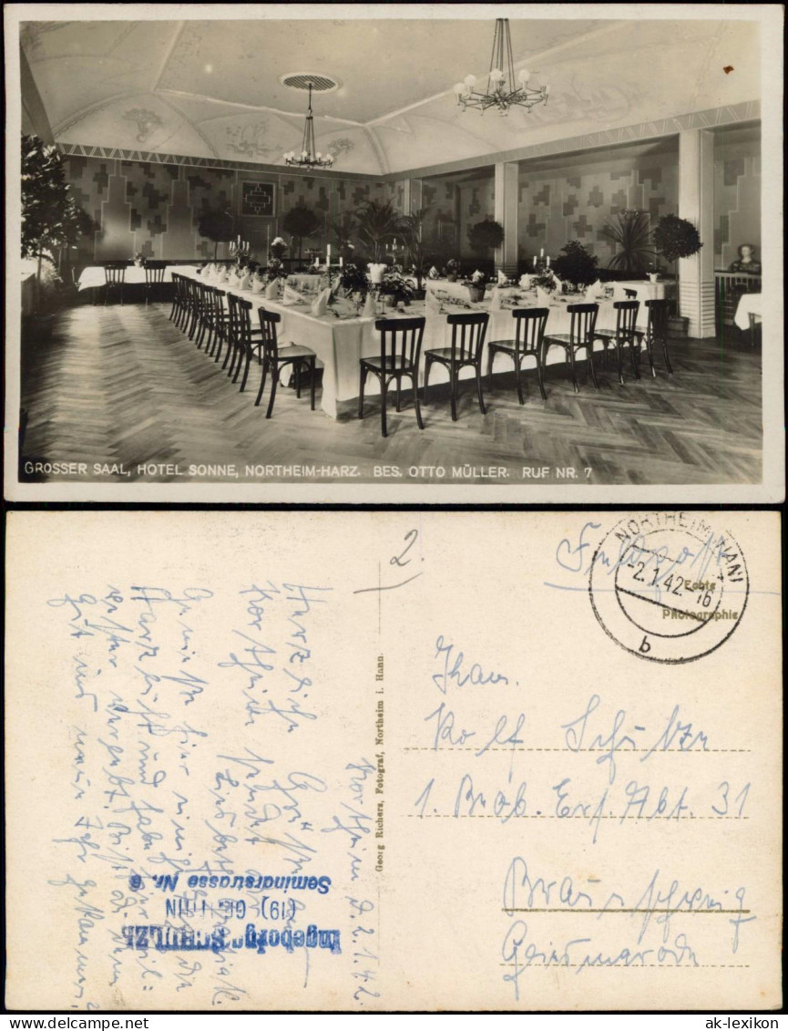 Ansichtskarte Northeim GROSSER SAAL HOTEL SONNE BES. OTTO MÜLLER 1942   2 - Northeim