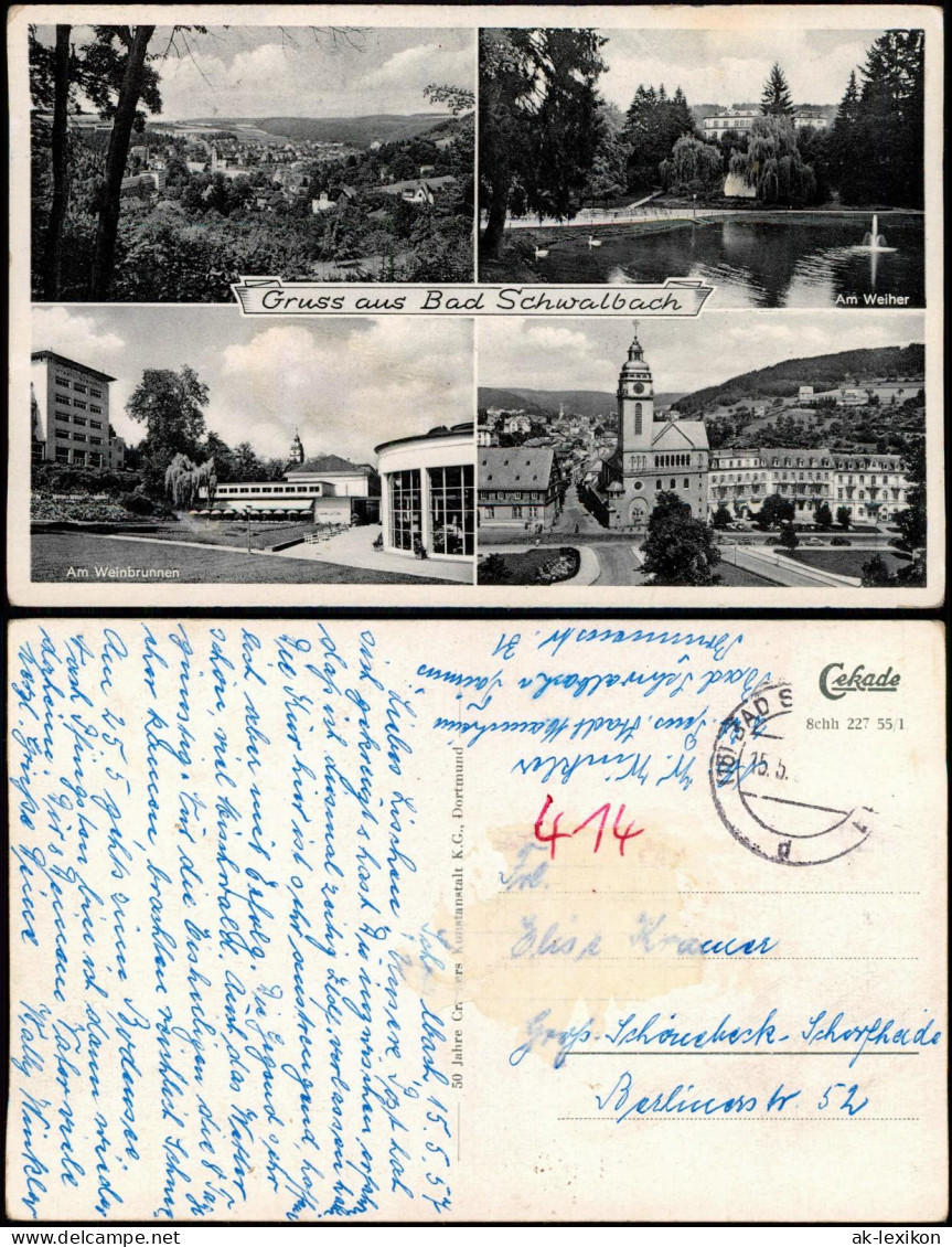 Ansichtskarte Bad Schwalbach Langenschwalbach Stadt, Weiher, Weinbrunnen 1955 - Bad Schwalbach