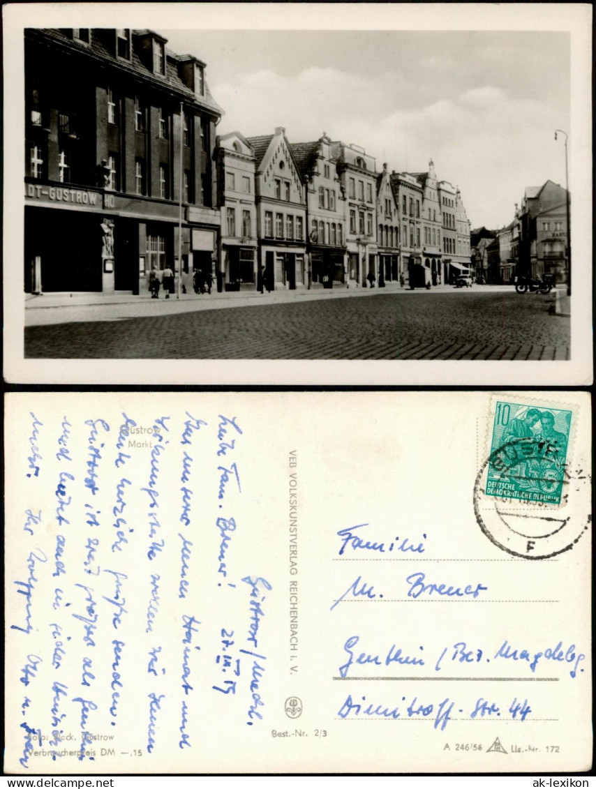 Ansichtskarte Güstrow Marktplatz, Geschäfte 1956 - Guestrow