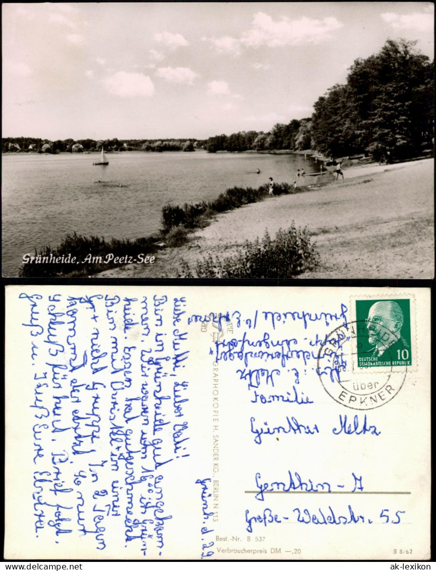 AK Grünheide (Mark) Peetzsee 1962   Landpoststempel "Grünheide über Erkner" - Grünheide