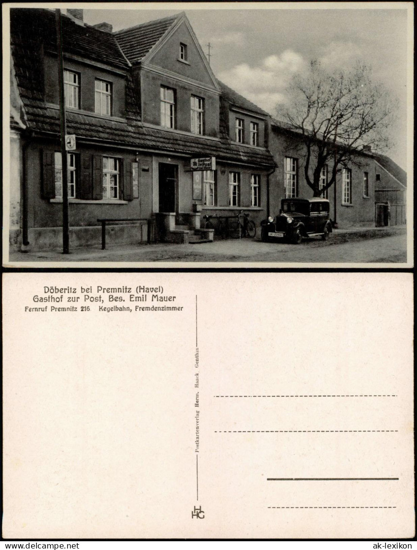 Ansichtskarte Döberitz-Premnitz Gasthof Zur Post, Auto 1932 - Premnitz