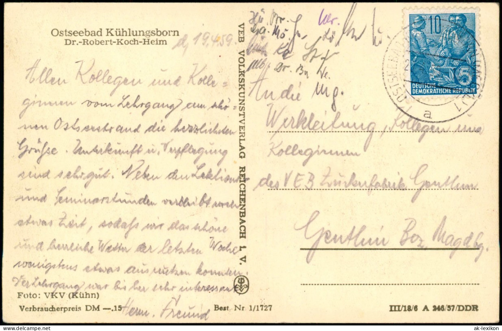 Ansichtskarte Kühlungsborn Dr.-Robert-Koch-Heim Zur DDR-Zeit 1959/1957 - Kuehlungsborn