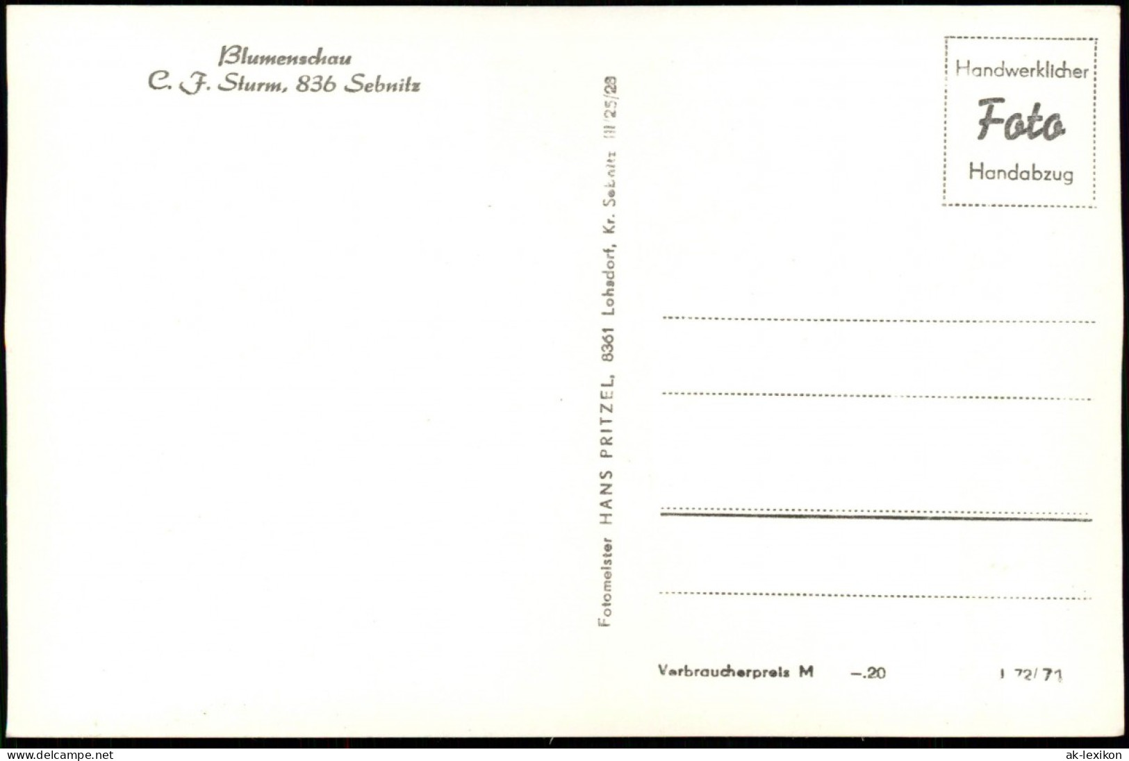 Ansichtskarte Sebnitz Blumenschau C. F. Sturm 1971 - Sebnitz