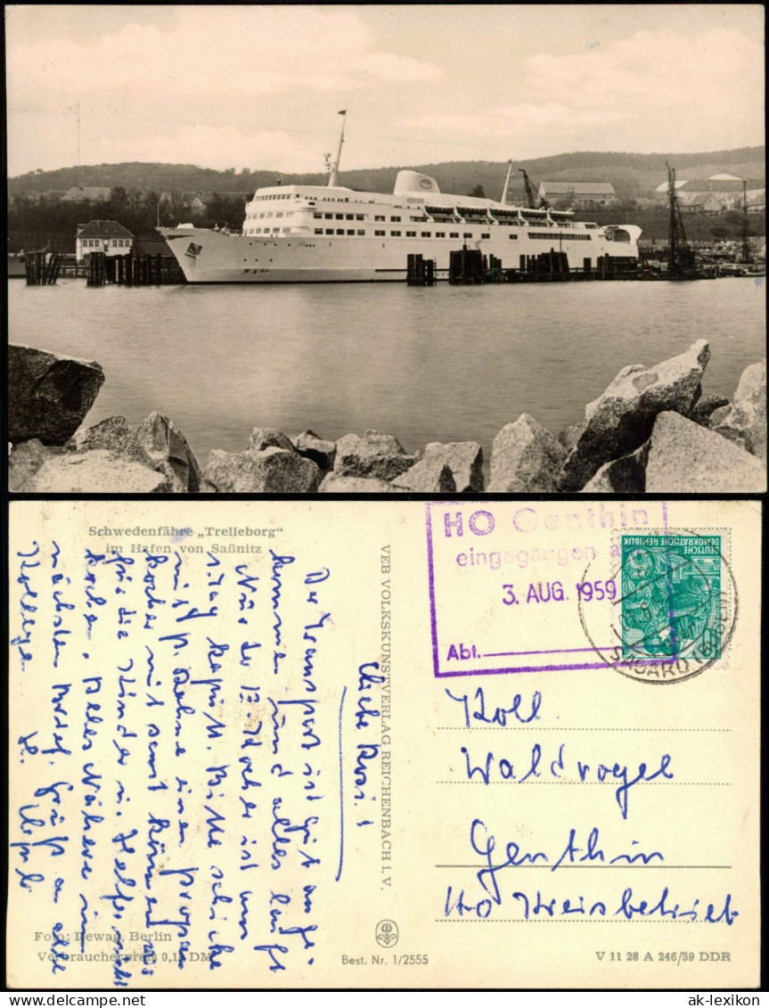 Sassnitz Schwedenfähre Trelleborg Fährschiff Im Hafen DDR AK 1959 - Sassnitz