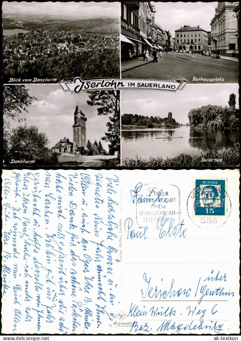 Iserlohn Mehrbild-AK Rathausplatz, Blick Danzturm, Seilersee 1964 - Iserlohn