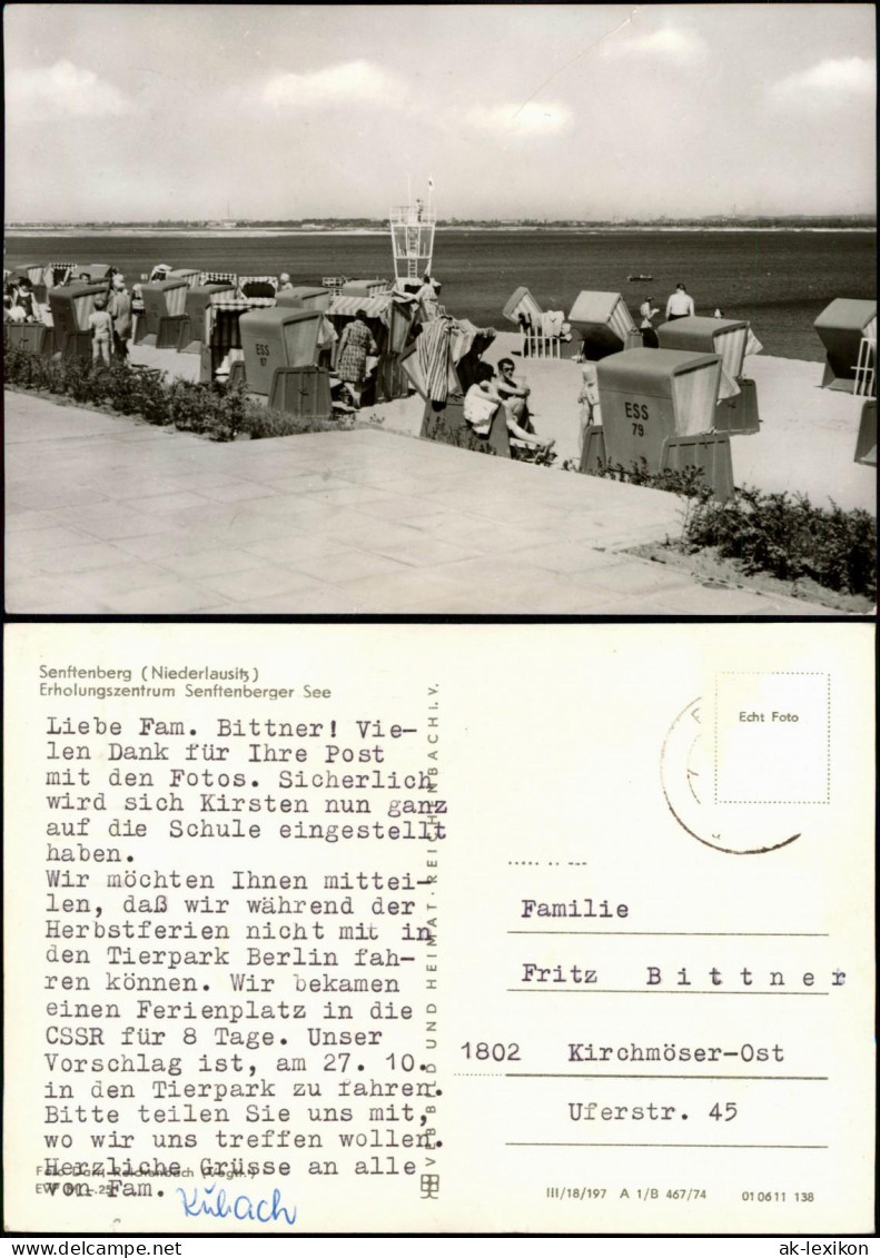 Senftenberg (Niederlausitz) Strand, Strandkörbe Rettungsschwimmer Turm 1974 - Senftenberg