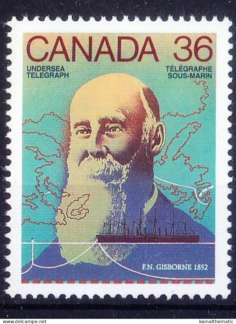 Canada 1987 MNH, Frederick Gisborne, Invented Anti-induction Ocean Cable, Electric & Pneumatic Ship Signals - Electricité