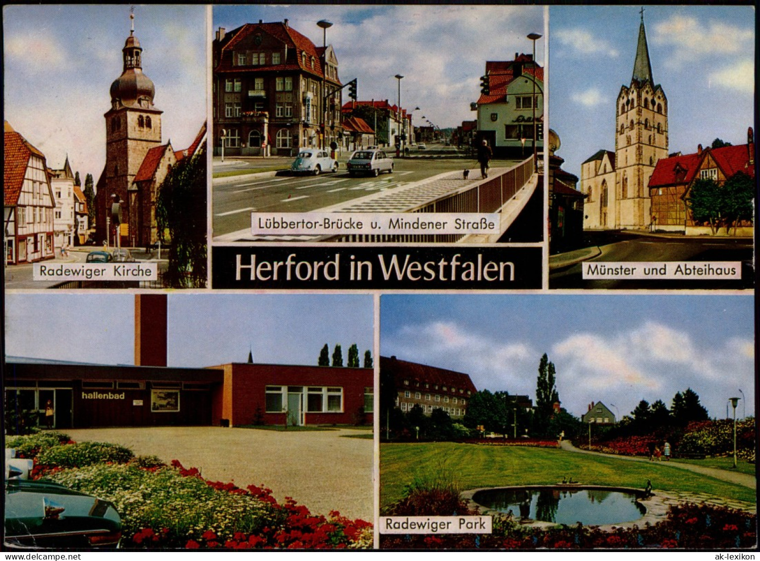 Ansichtskarte Herford Radewiger Kirche, Mindener Straße, Hallenbad 1970 - Herford