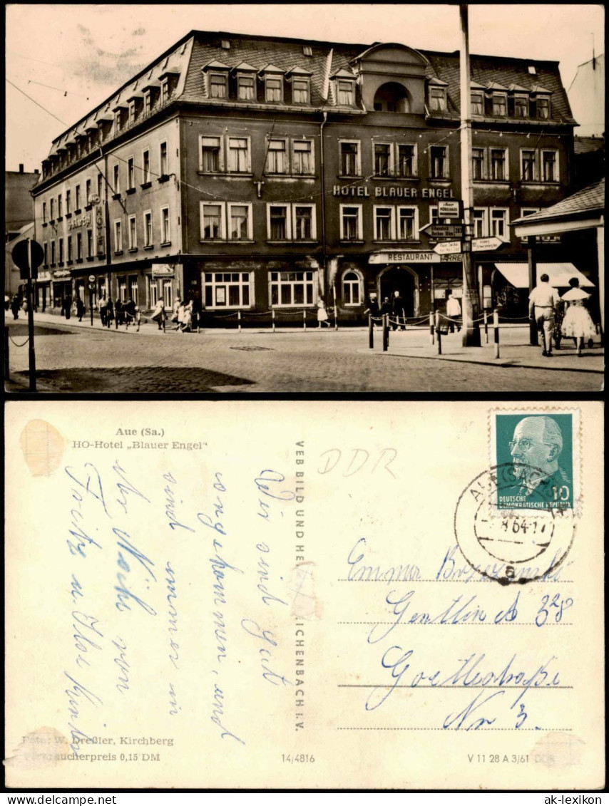 Aue (Erzgebirge) HO-HOTEL BLAUER ENGEL Strassen Partie DDR AK 1964/1961 - Aue