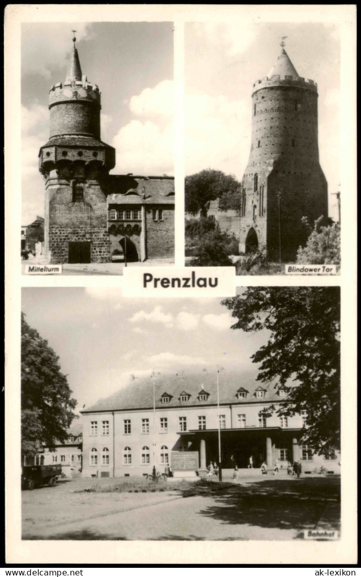 Prenzlau DDR Mehrbild-AK Mit Miltelturm Blindower Tor Bahnhof 1963/1960 - Prenzlau