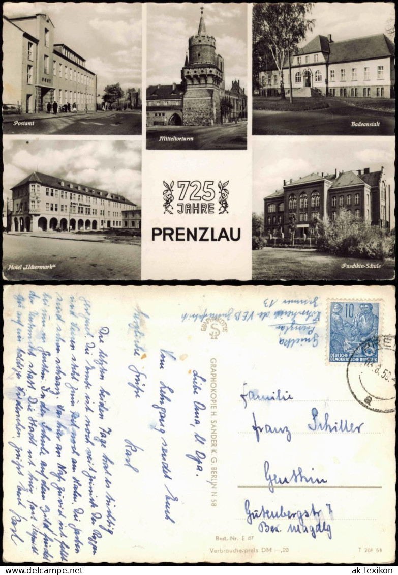 Prenzlau DDR Mehrbildkarte Zur 725 Jahre Feier Ua. Postamt, Schule, Hotel 1959 - Prenzlau