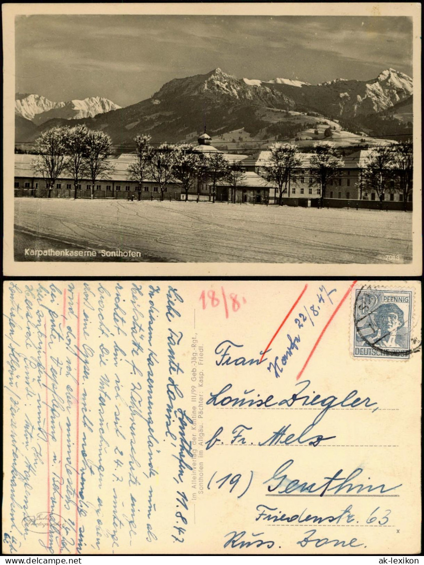 Ansichtskarte Sonthofen Karpathenkaserne Im Winter 1938  Gel. 1948 - Sonthofen