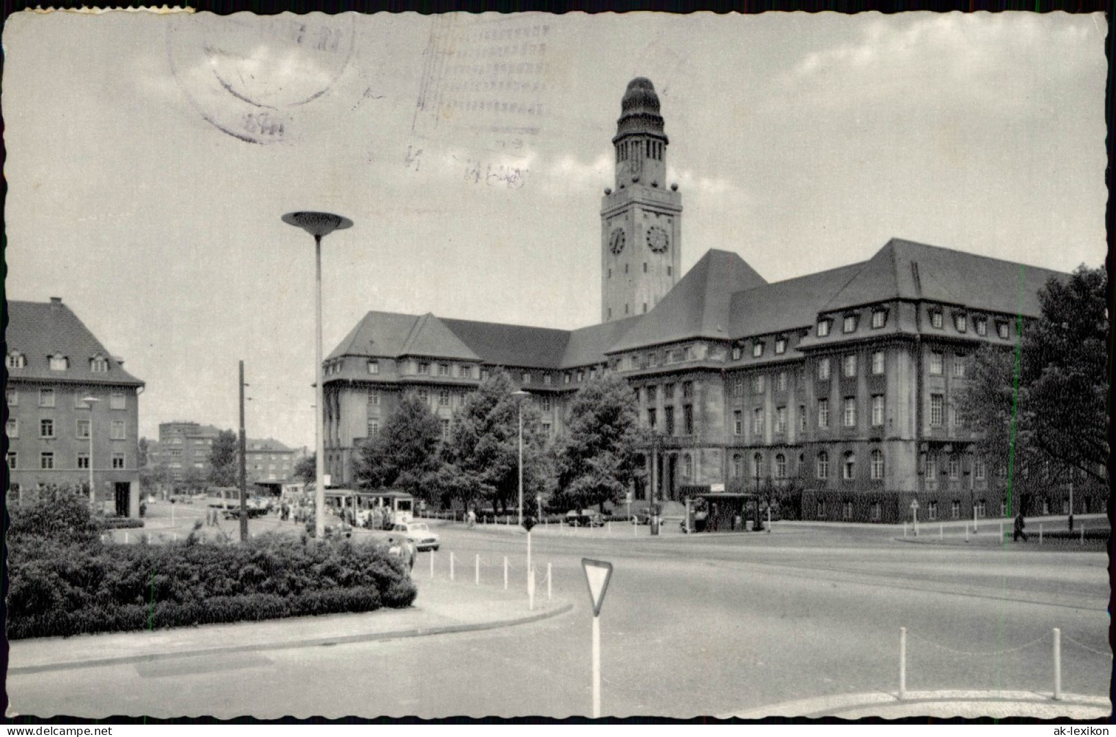 Ansichtskarte Buer-Gelsenkirchen Straße, Rathaus - Tankstelle 1959 - Gelsenkirchen
