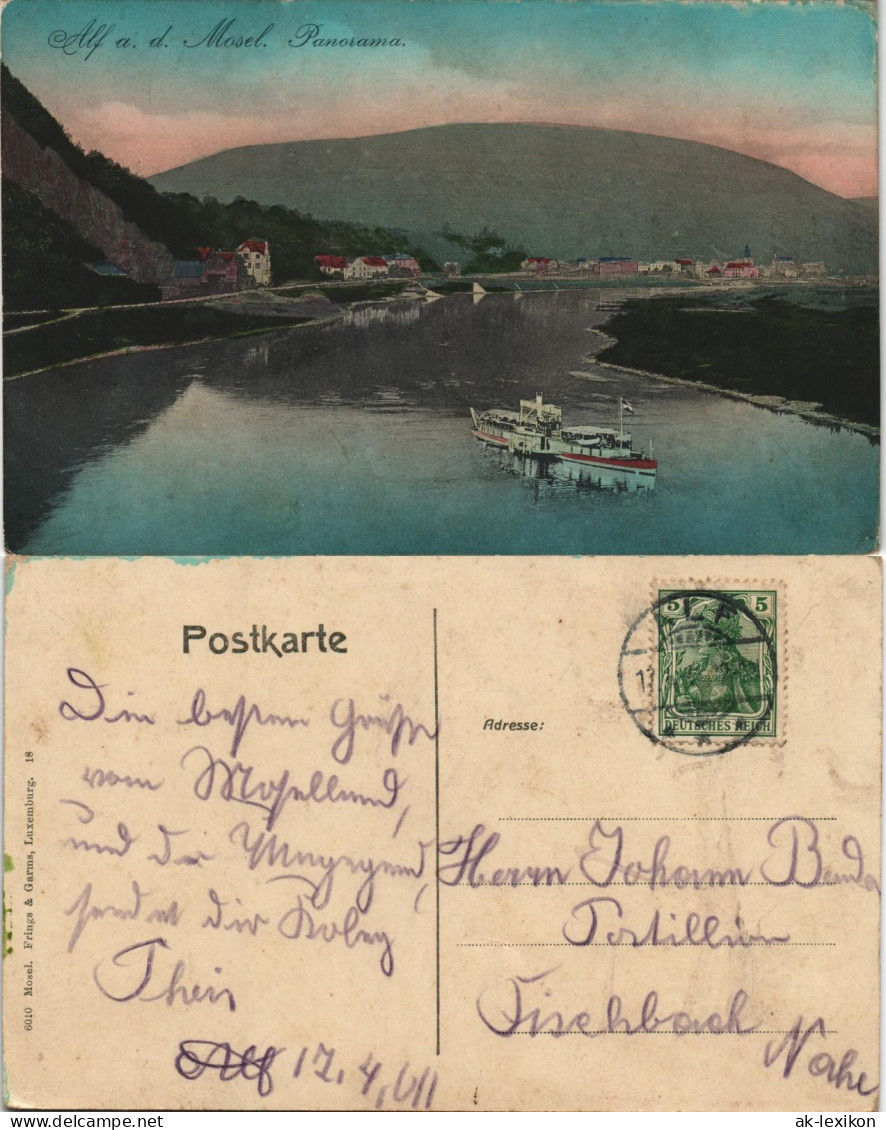 Ansichtskarte Alf (Mosel) Stadt, Rheindampfer 1912 - Alf-Bullay