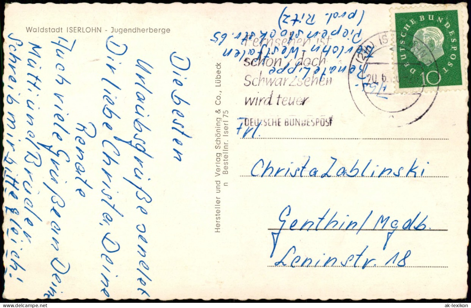Ansichtskarte Iserlohn Waldstadt Jugendherberge 1955 - Iserlohn