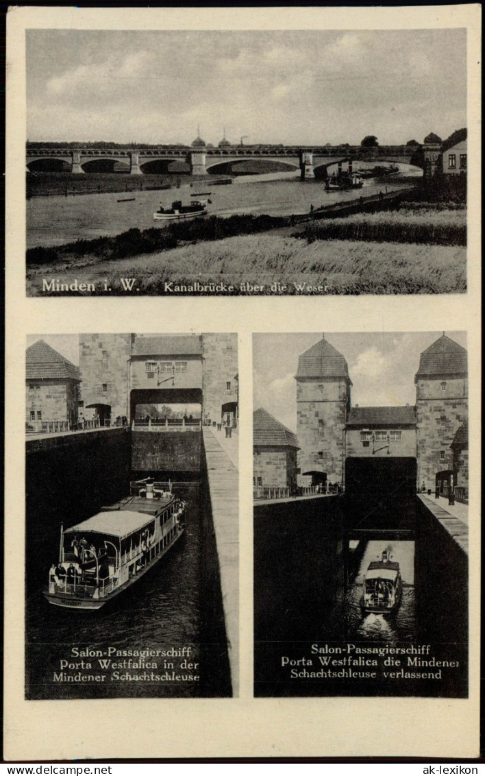 Ansichtskarte Minden 3 Bild Schachtschleuse U. Kanalbrücke 1940 - Minden