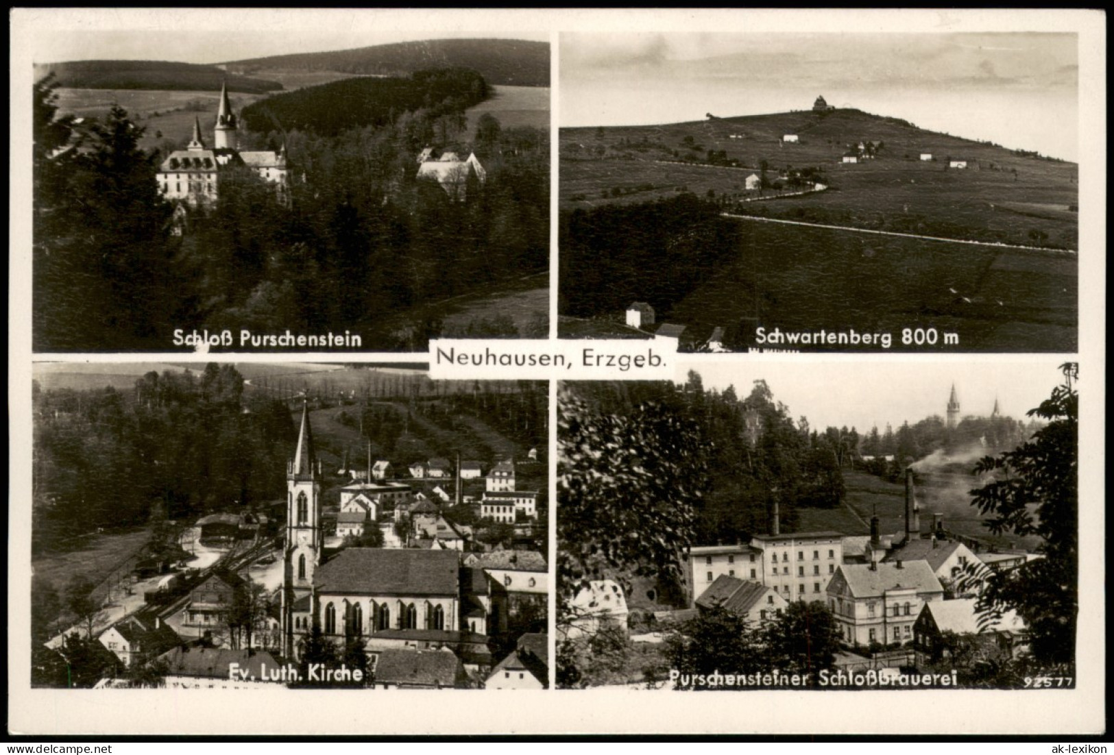 Ansichtskarte Neuhausen (Erzgebirge) Schloß, Brauerei, Schwartenberghaus 1938 - Neuhausen (Erzgeb.)