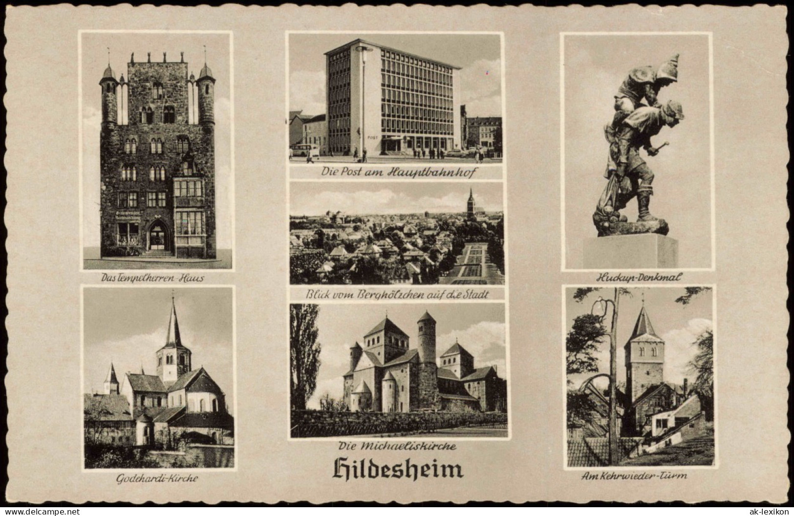 Hildesheim Mehrbild-AK Mit Post Am Hauptbahnhof, Kirchen, Kehrwieder-Turm 1959 - Hildesheim