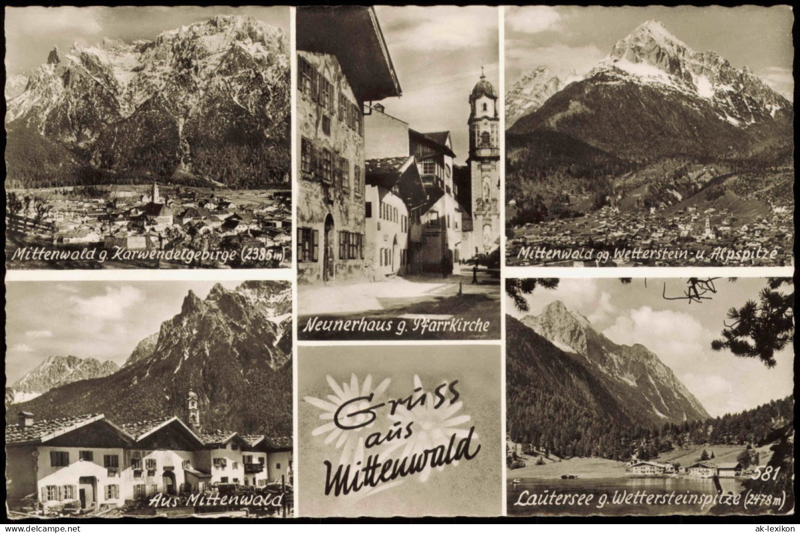 Ansichtskarte Mittenwald Mehrbildkarte Mit 5 Foto-Ortsansichten 1953 - Mittenwald