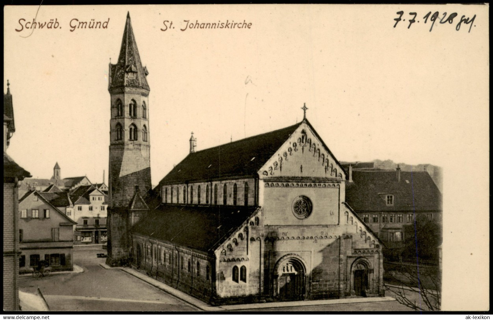 Ansichtskarte Schwäbisch Gmünd St. Johanniskirche, Straße 1928 - Schwaebisch Gmünd