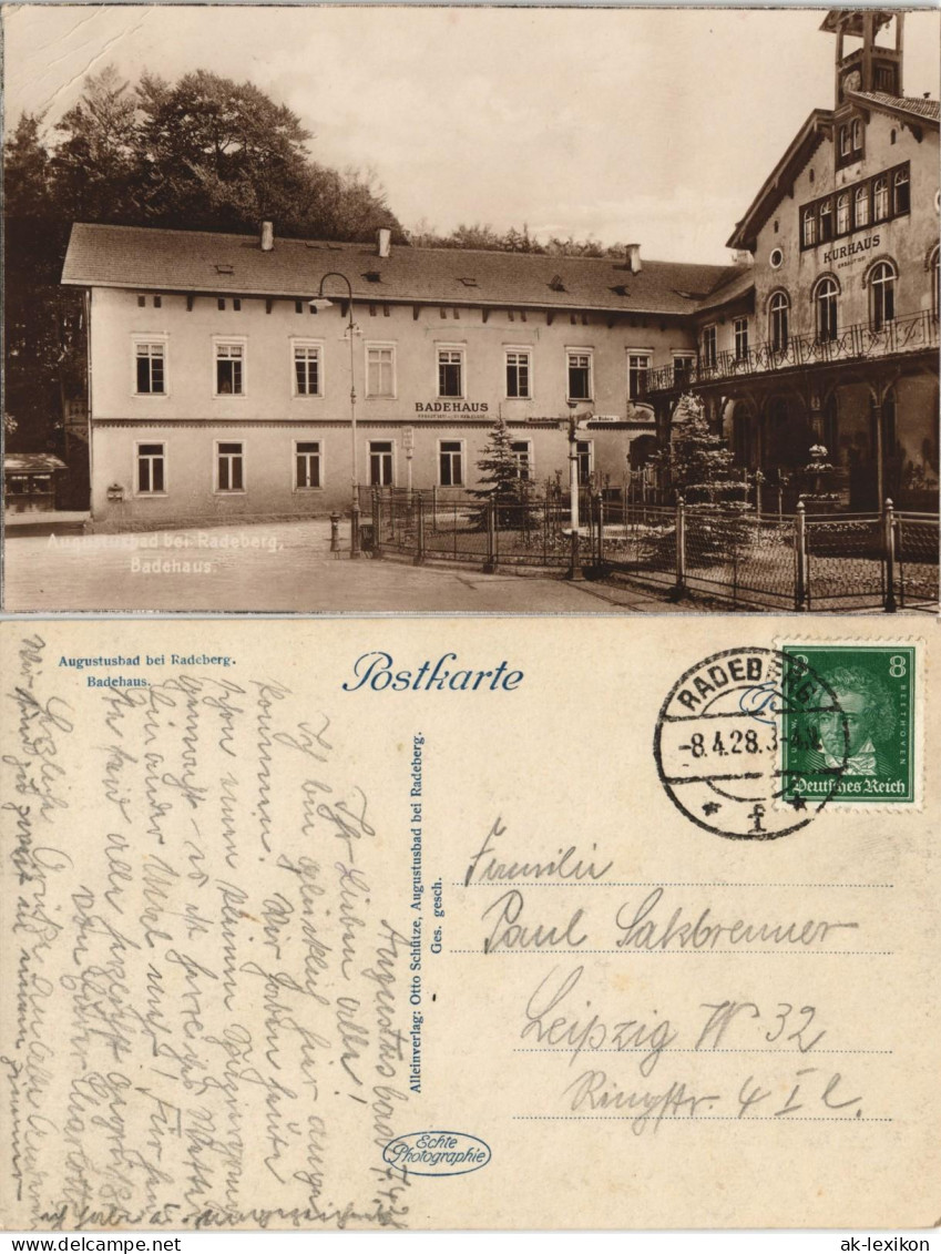 Ansichtskarte Liegau-Augustusbad-Radeberg Kurhaus Badehaus  1928     Stempel - Radeberg