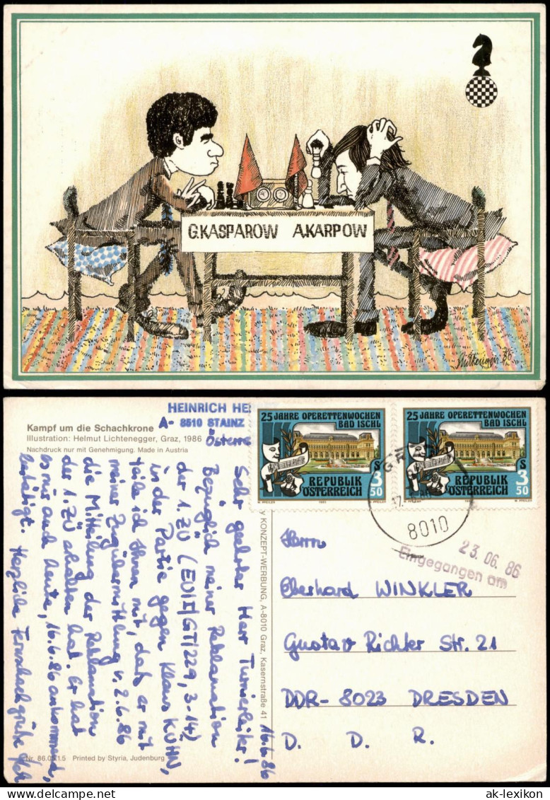 Kampf Um Die Schachkrone Illustration: Helmut Lichtenegger, Graz 1986 - Zeitgenössisch (ab 1950)