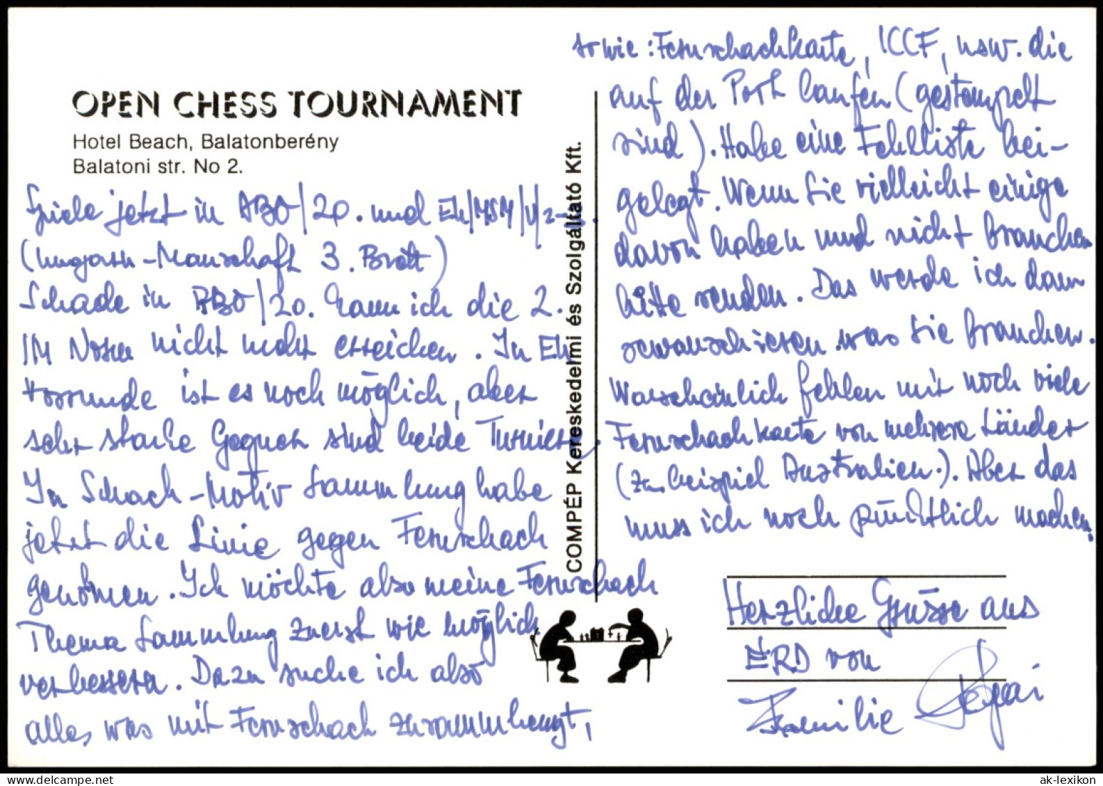 Schach Motivkarte OPEN CHESS TOURNAMENT Hotel Beach Balatonberény 2000 - Zeitgenössisch (ab 1950)
