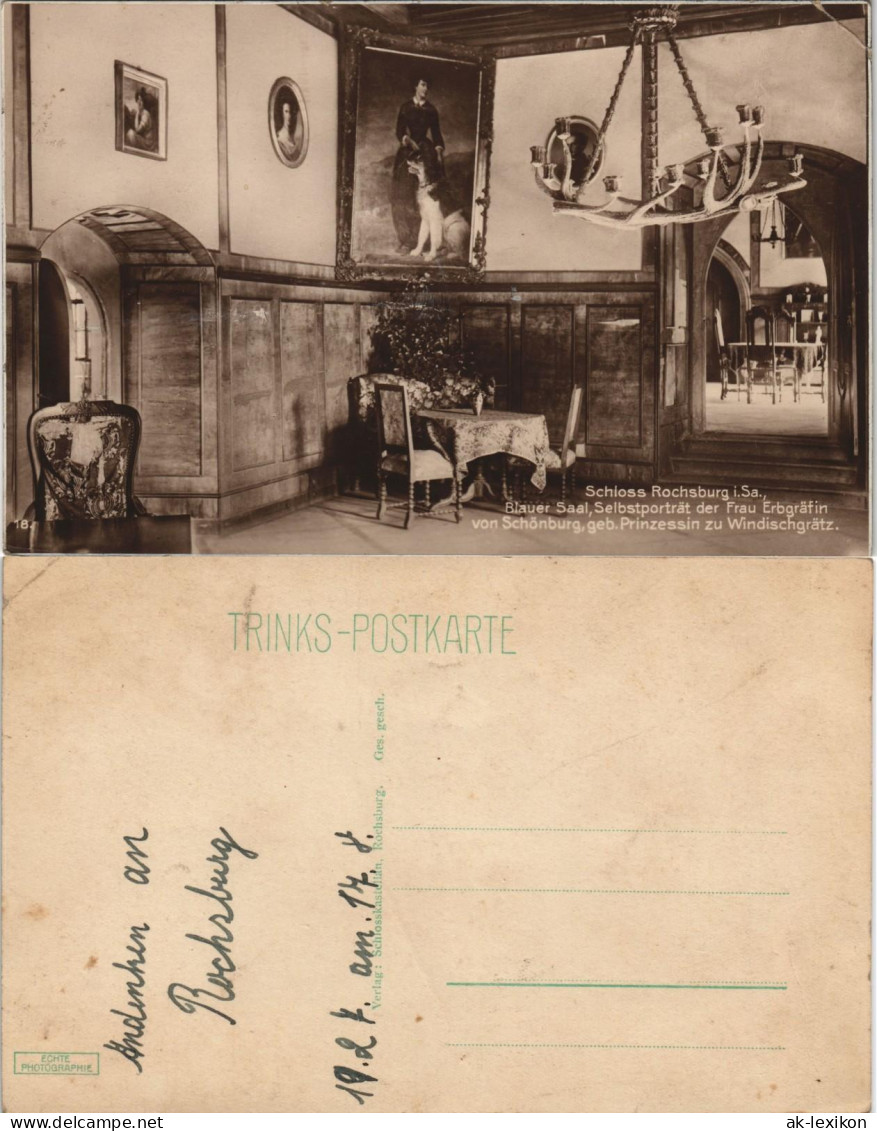 Ansichtskarte Rochsburg-Lunzenau Schloss Rochsburg - Blauer Saal 1926 - Lunzenau